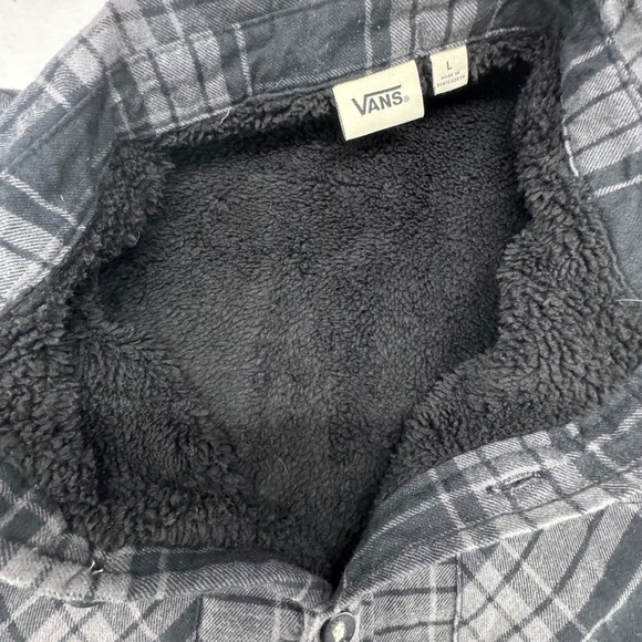 Vans Mens Plaid Sherpa Lined Flannel Shirt Jacket Size Large Black Gray - Picture 7 of 12